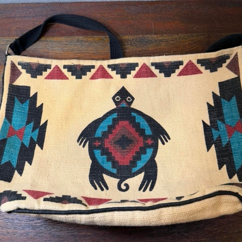 Southwest turtle motif cotton tote